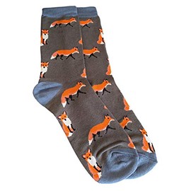 Purple Possum® Mens Socks Novelty Fox Foxes Fun Bamboo Cotton Blend UK Shoe Size 8-12 Gift Idea (Grey)