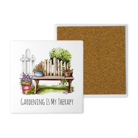 Ceramic Gardening Coasters – Hand-Printed in the UK – 10cm x 10cm – Watercolour Floral Designs – Gift for Garden Lovers (Gardening is my Therapy)