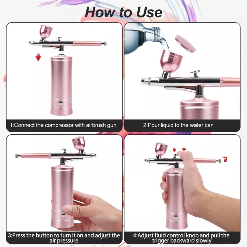 Kit Aerógrafo Portátil Tensky para Uñas Maquillaje con Compresor Rosa