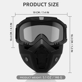 Mask with Detachable Goggles for Riding and Cutting, Anti-Ultraviolet Radiation, Anti-Dust, Anti-Fog HD Lens, Large Viewing Hood, Bluetooth Headset Compatible, Black