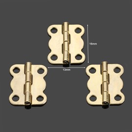 Mini Hinges, Trigger Hinges, 50 Pieces, For Wooden Boxes, Flat Hinges, Door Hardware, Cosmetic Case, Jewelry Box, Metal Fittings, Furniture Repair, DIY, Gold 0.6 x 0.5 inches (16 x 13 mm)