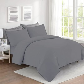 Dazzle Collection® 100% Egyptian Cotton 300 Thread Count Duvet Cover With Pillow Case | Bedding Set (Single, Grey)