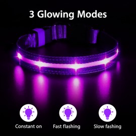 MASBRILL Light Up Collar, LED Dog Collar Waterproof 3 Glowing Modes, Adjustable Flashing for Small to Large Dogs Night Walking, Purple