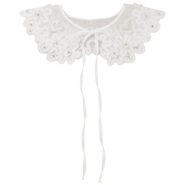 Elerevyo Detachable Fake Collar, Lace Embroidery Knit Little Shawl Mini Cape Choker False Peter Pan Collar for Blouse One Size White-3