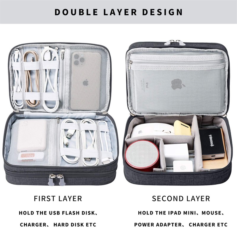 MIRLEWAIY Travel Cords Organizer Case Double-Layer Electronic Accessories Carrying Bag