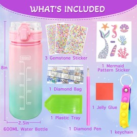 OCCHEN Decorate Your Own Water Bottle Kits Fun Arts Crafts Painting Toys for Girls Ages 4-6 6-8 8-12 DIY Gem Sticker Diamond Birthday Christmas Easter Gift for Girls Toys (Mermaid)