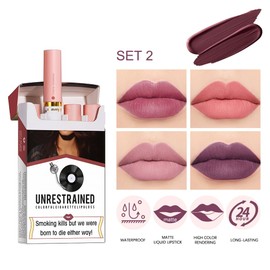 YU KUI LX 4 Colors Matte Cigarete Lipstick Set, Natural Lip Tint Stain Tube Liquid Lipstick, Velvet Lip Stain Long Lasting Lipstick Cigaretes, Waterproof Labiales Mate (SET 2)