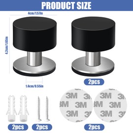 Weploda Door Stopper Wall, Pack of 2 Door Stops, Door Stopper Floor, Stainless Steel Door Stopper Wall, 1.49 x 1.49 Inches, Double Door Stopper with Silencer (Black)