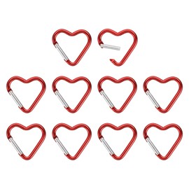 PATIKIL Heart Shape Snap Hook, 10 Pack Aluminum Alloy Heart-Shaped Keychain Clip Spring Key Holder for Camping Fishing Hiking Traveling, Red