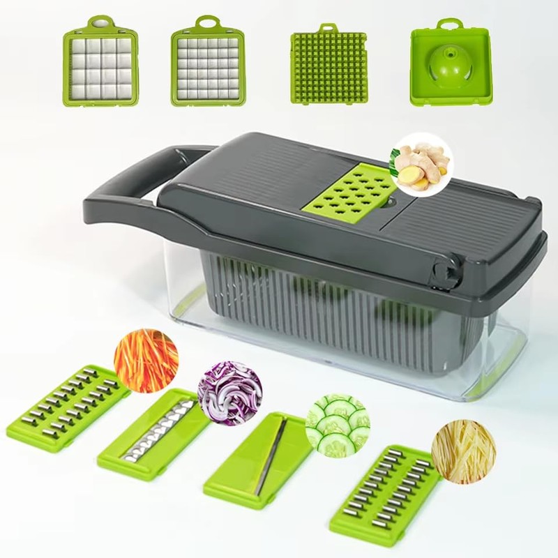 16-in-1 Vegetable Chopper and Slicer Set, Multi-Blade Kitchen Mandoline with