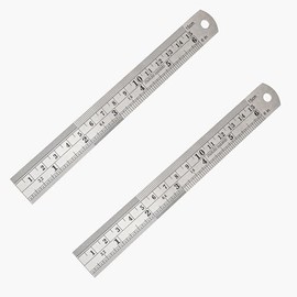 Zotemo Stainless Steel Rulers, 6 Inch Metal Ruler Kit, 15 cm Long Straight Edge Rulers with Inch to MM Conversion Table for Office and School, Pack of 2