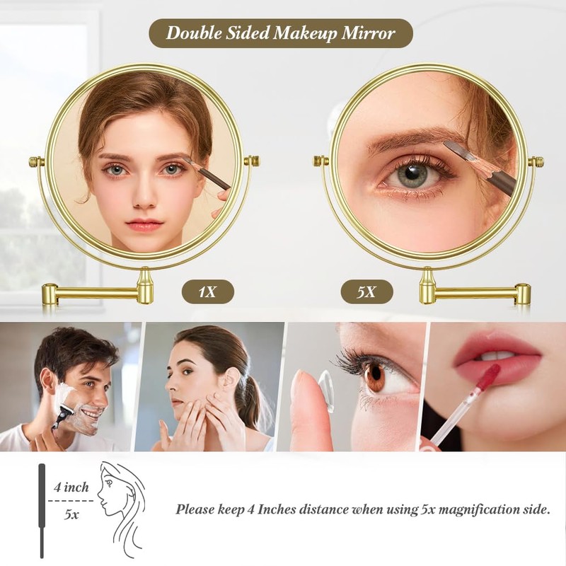 Cerdeco 8 Inch Double Sided Makeup Wall Mount Mirror with