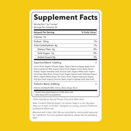 Clean Simple Eats Super Greens Powder, Naturally Flavored Greens Powder with Chlorella, Spirulina, Superfoods & Prebiotic Fiber, No Artificial Ingredients, Gluten Free, Sweet Lemon Flavor, 30 Servings