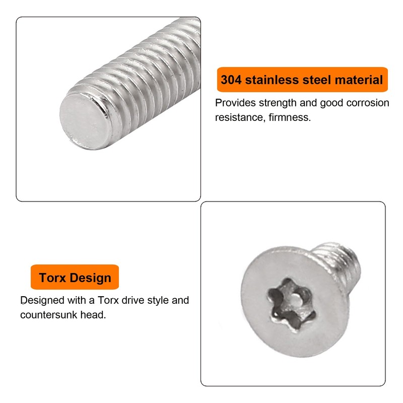 sourcing map M2-0.4x4mm Flat Head Torx Security Screws, 16Pcs 304