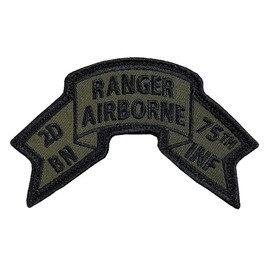 Bayonet Design TM - Old Style US 2nd Ranger Battalion Ranger Scroll 4" x 2 3/8" (ODG) Hook & Loop Backed - 4" x 2 3/8" - Merrowed Edge - US Army Ranger - Airborne Ranger - SUA Sponte