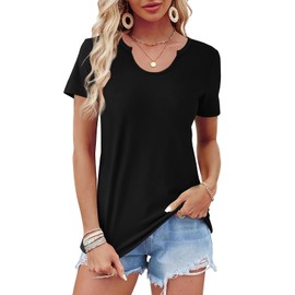 WIHOLL Womens Tops Short Sleeve Basic Summer T Shirts V Neck Loose Fit Casual Business Work 2025 Trendy Vacation Outfit Black L