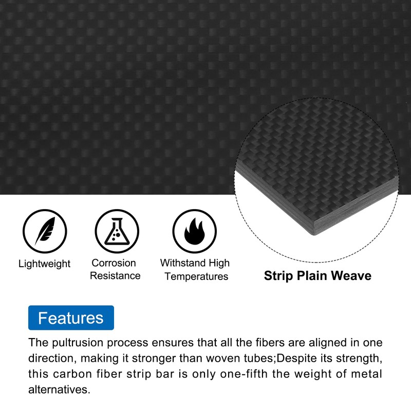 sourcing map 1 Pcs Carbon Fiber Sheet 250×100×6mm Glossy Surface