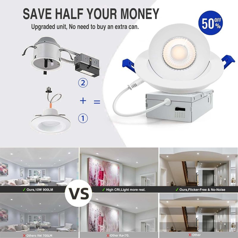 Adetu 4 inch Gimbal led recessed Light, 360°+90° Adjustable Directional