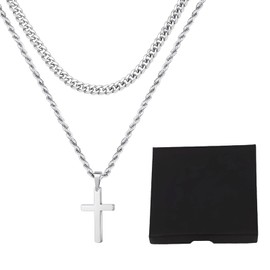 RNXSIB Kreuzkette, Kreuz Kette, Kreuz Kette Herren, Kreuz Anhänger, Kreuz Anhänger Zweilagig 45-60 cm Länge, Lnklusive Geschenkbox, Es ist ein ideales Geburtstagsgeschenk