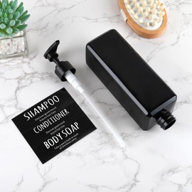 DEROANBOTTSet of 3 Shampoo and Conditioner Containers, Reusable Bathroom Body Wash Dispenser Set, Empty Plastic Shampoo Bottles Refillable with Pump for Shower Soap （Black Bottle） (Black)