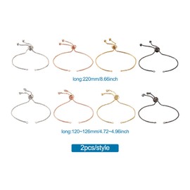 Beadthoven 16pcs Adjustable Slider Bracelet 4 Colors Box Chain Slider Extender Chains with Rhinestone/Ball Charms Ends for Jewelry Making, 8-5/8 & 4.7 inches Long