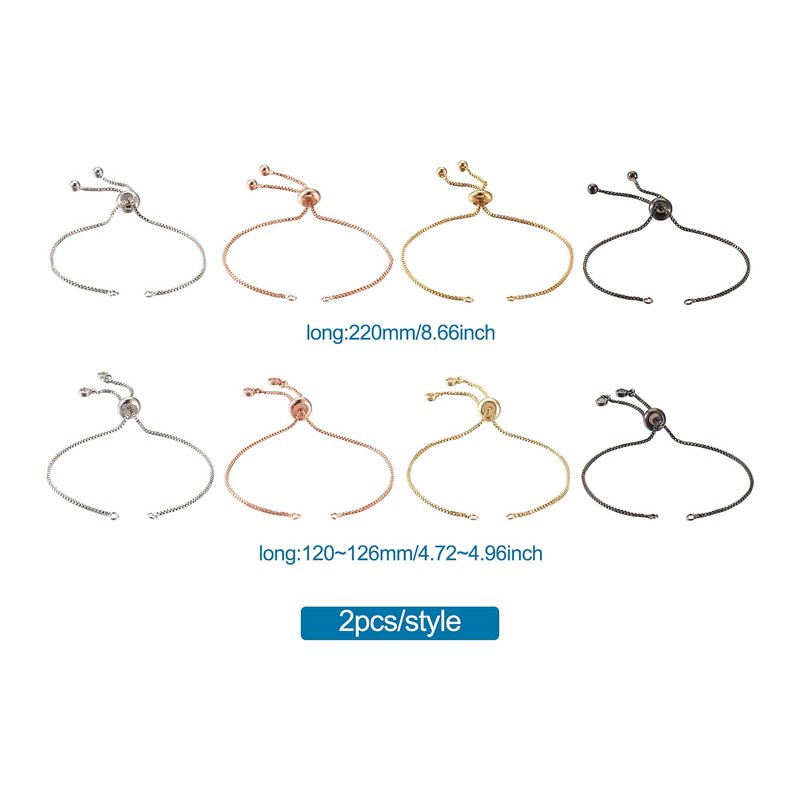Beadthoven 16pcs Adjustable Slider Bracelet 4 Colors Box Chain Slider