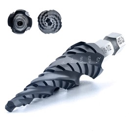 AugTouf Four Spiral Flute Cobalt Step Drill Bit(Pro Max), 1/8"-1/2" Impact Ready Four Spiral Flute Unibit Step Bit, 1/4" Hex Shank Unibit for Metal, Stainless Steel, Aluminum, Wood, Plastic