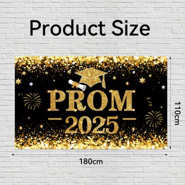Prom Banner 2025 Graduation Decorations - 110 * 180cm Glitter Prom Decorations 2025 Photo Backdrop Graduation Banner Class of 2025 Banner for Graduation Prom Party Decorations, Black Gold