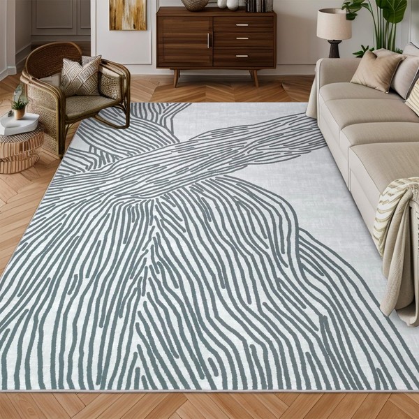 YIHOUSE Grey Rug for Living Room, 6×9 Modern Abstract Area