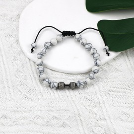 LUOKIFUR Dumbbell Beads Men's Bracelet Inspirational Fitness Charm Adjustable Men's and Women's Bracelet Sports Fitness Personal Trainer Gift(white beads)