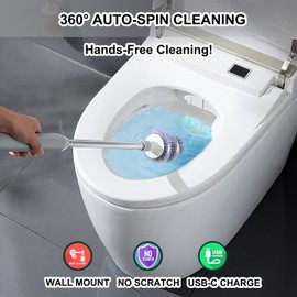 Electric Toilet Brush Rechargeable 360° Spinning Wall-Mounted Toilet Brush, Speed Adjustable, Flexible Silicone Brush Head, Easy for Daily Cleaning (Silver Gray)