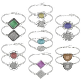 HOBBIESAY 7 Styles 14Pcs Bracelet Bezel Settings Blank Dome Bracelet Blank Adjustable Bracelets with Glass Cabochons Antique Silver Bezel Tray Blank Bangles Bracelets for Jewelry Making