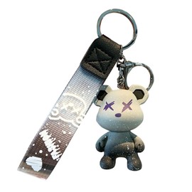 [Moerstar] Bear Keychain Key Holder Cute Resin Animal Pendant Cute Colored Bear Key Braided Rope Animal Pendant Metal Key Holder, gray