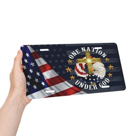 Zelkawang Bald Eagle American Flag car Front License Plate,Patriotic Plates,Decorative License Plates, Auto Car Tag,Personalise USA Universal License Plate Holder