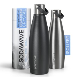SODAWAVE® Stainless Steel Drinking Bottle [620 ml] Compatible with SodaStream Crystal I Double-Walled Thermal Stainless Steel Drinking Bottle I 100% Leak-Proof Bottle Ideal for Travel (Stainless