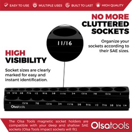 Olsa Tools Magnetic Socket Organizer | 3/8-Inch Drive | SAE | Black | Holds 26 Sockets | Professional Quality Tools Organizer