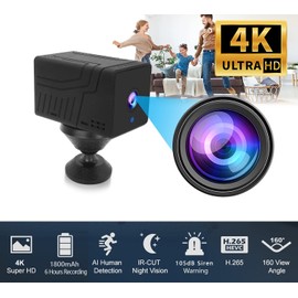 4K Wireless WiFi Camera,1800mAh Battery,Upgrade 4K Indoor WiFi Wireless Nanny Cam Home Security Cameras Tiny Office Secret Surveillance Cams with 100 Days Standby AI Human Detection Auto Night Vision