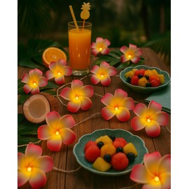 AceList 2 Pack Plumeria Flower String Lights, 20 LEDs Each, Battery Operated, Hawaiian Foam Frangipani Garland Fairy Lights for Wedding, Summer, Bedroom, Boho Party Decor (Warm White)