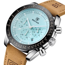 BENYAR Mens Watches Quartz Movement Chronograph Leather Strap Fashion Business Sport Design 30M Waterproof Scratch Resistant Wristwatch Elegant Watch Gifts for Men