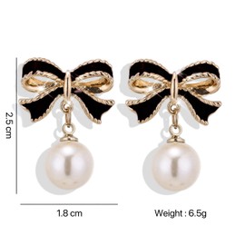 Gold Pearl Bow Earrings For Women Trendy Pink Coquette Drop Stud Ribbon Silver Earrings Dangle Jewelry - Unique Gifts For Wife Valentines Day Preppy Cute Teen Accessories 2024 (black)