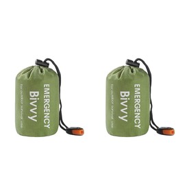 Emergency Sleeping Bag, 2 Pack Portable Thermal Bivy Sack, Waterproof Lightweight Emergency Blanket Survival Gear with Compass and Whistle for Camping Hiking Outdoor Adventure (Green, 2 Packs)