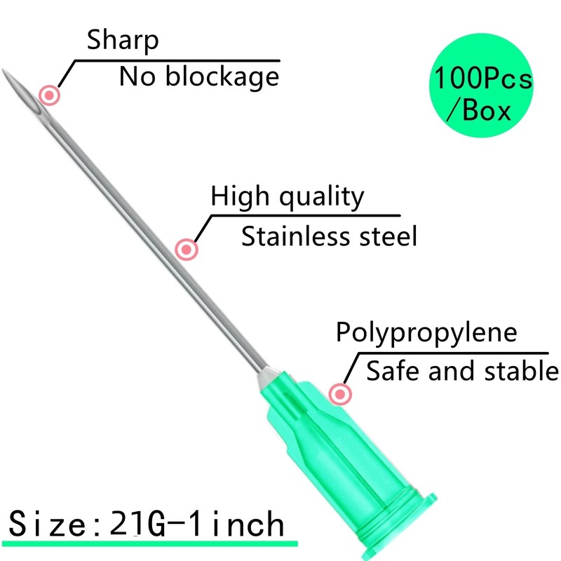 100 Pcs 21Ga 1 Inch/25mm Lab Dispensing Needle Luer Lock,