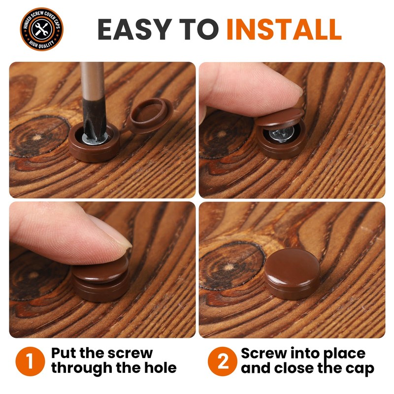 HNYYZL Plastic Hinged Screw Covers - Brown, Snap Washer Caps