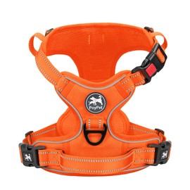 PoyPet No Pull Dog Harness, No Choke Reflective Dog Vest, Adjustable Pet Harnesses with Easy Control Padded Handle for Small Medium Large Dogs(Orange Matching Trim,S)