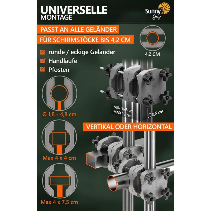 4smile SunnyGuy Parasol Holder Balcony Railing Anthracite
