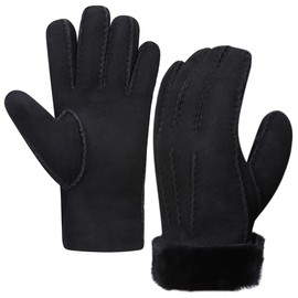 Harssidanzar Women Lambskin Shearling Leather Gloves,Winter Cold Weather Heated Warm Dress Driving Gloves KL025,Black,Size M