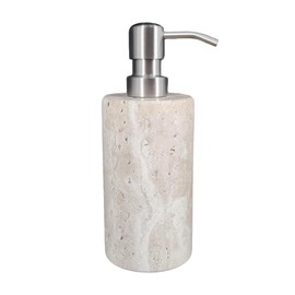 Jusmioke Natural Travertine Marble Soap Dispenser with Stainless Steel Pump, Marble Lotion Liquid Soap Bottles for Kitchen Bathroom