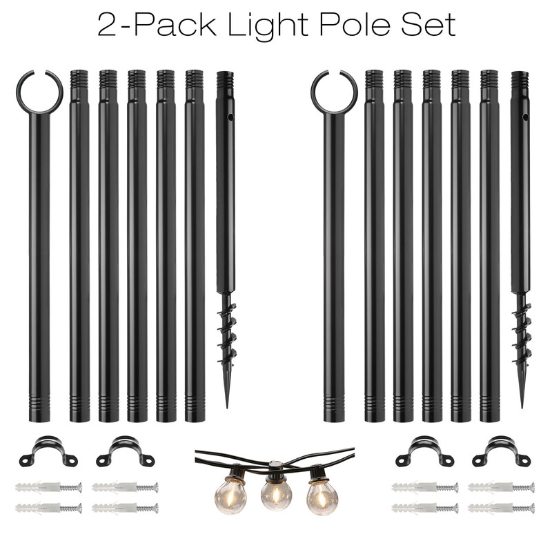 EXCELLO GLOBAL PRODUCTS String Light Pole Set with 40' LED