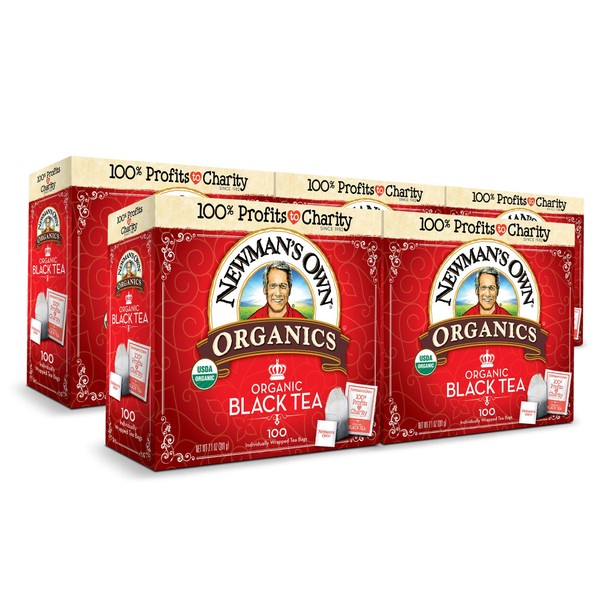 Newman's Own Organics 100 Individually Wrapped Tea Bags, Black Tea, 100 Teabags (Pack of 5)