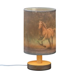 YYZZH Table Lamp Horse Running in Woodland Nightstand Lamp with Wood Base Fabric Lamp Shade Bedside Desk Lamp for Living Room Bedroom Kids Room Office